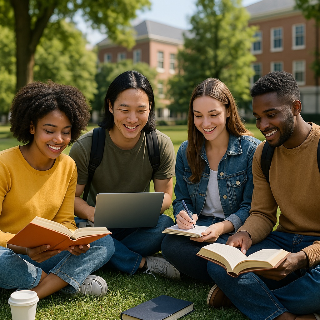 Students collaborating on campus